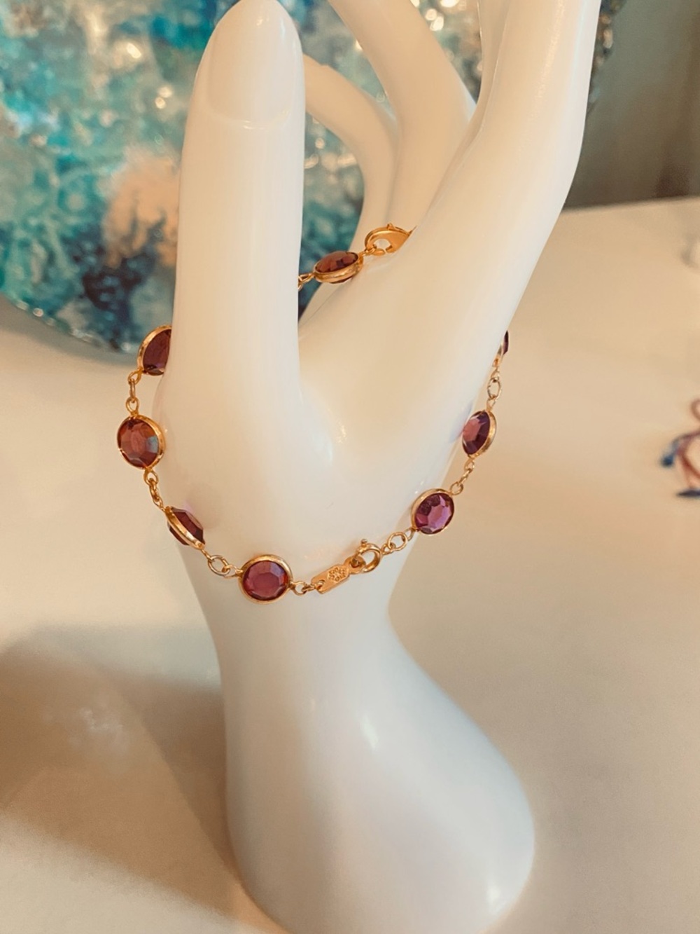 Gold-Plated Purple Crystal Station Bracelet